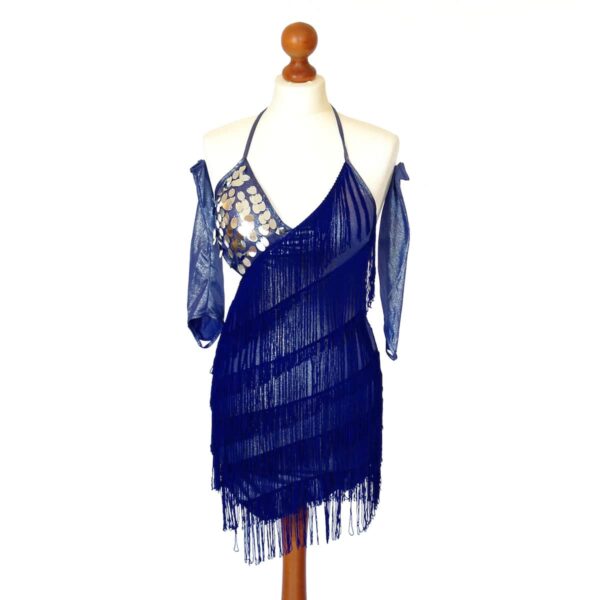 Abito blu notte con frange-0